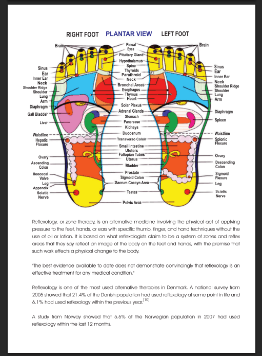 Reflexology plantar view chart showing pressure points